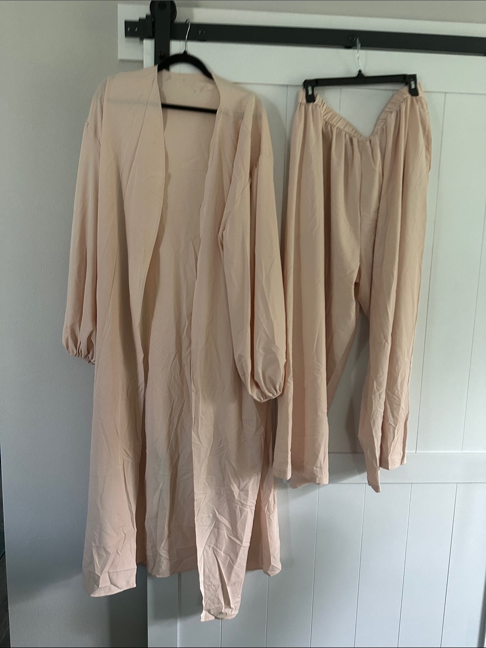 SHEIN Pale Beige  duster  and Elastic Waist Pants Set